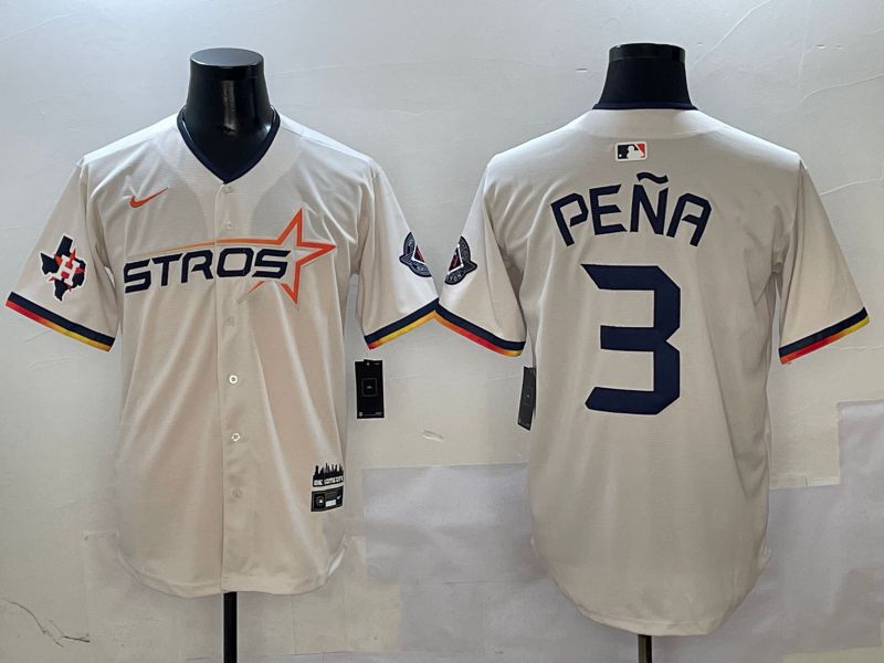 Men Houston Astros 3 Pena Cream Three generations Joint Name 2025 Nike MLB Jersey style 4115